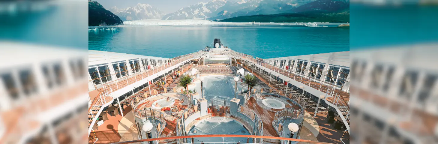 Image of the MSC Poesia sailing through the ice caps of Alaska