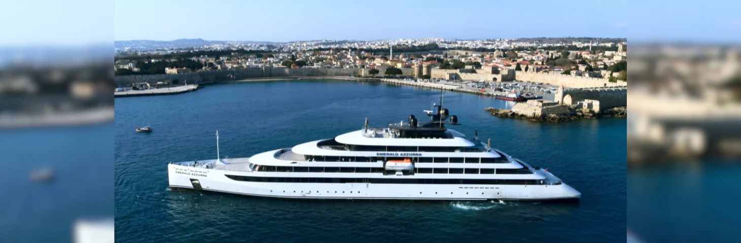 Emerald Azzurra sailing past Rhodes.