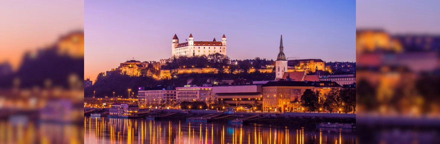 A view over the Danube in Bratislava in the late evening.