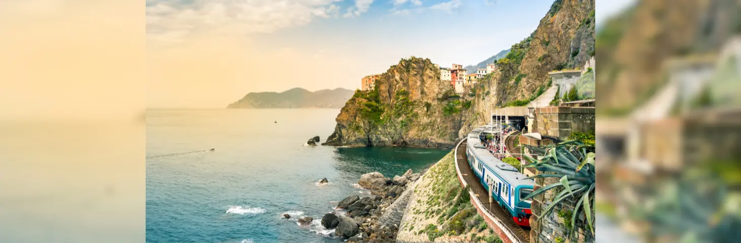 Image of a train going along the Italian coast