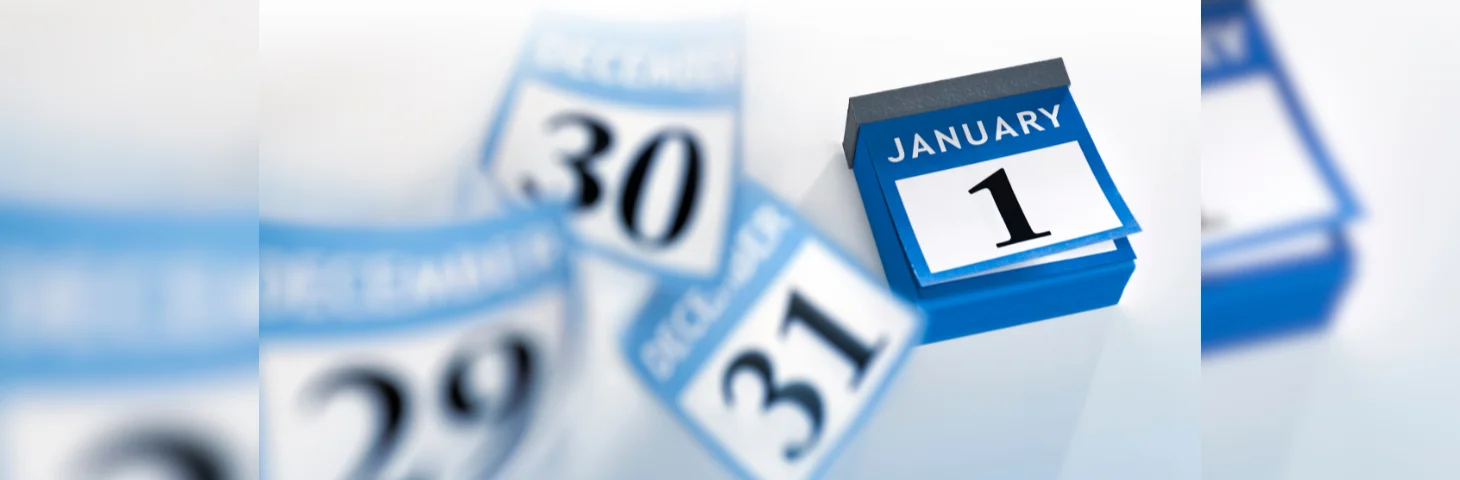 Pages of a calendar being discarded in favour of 'January 1'