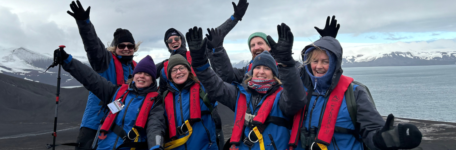 A group of travel agents in Deception Island Antarctica