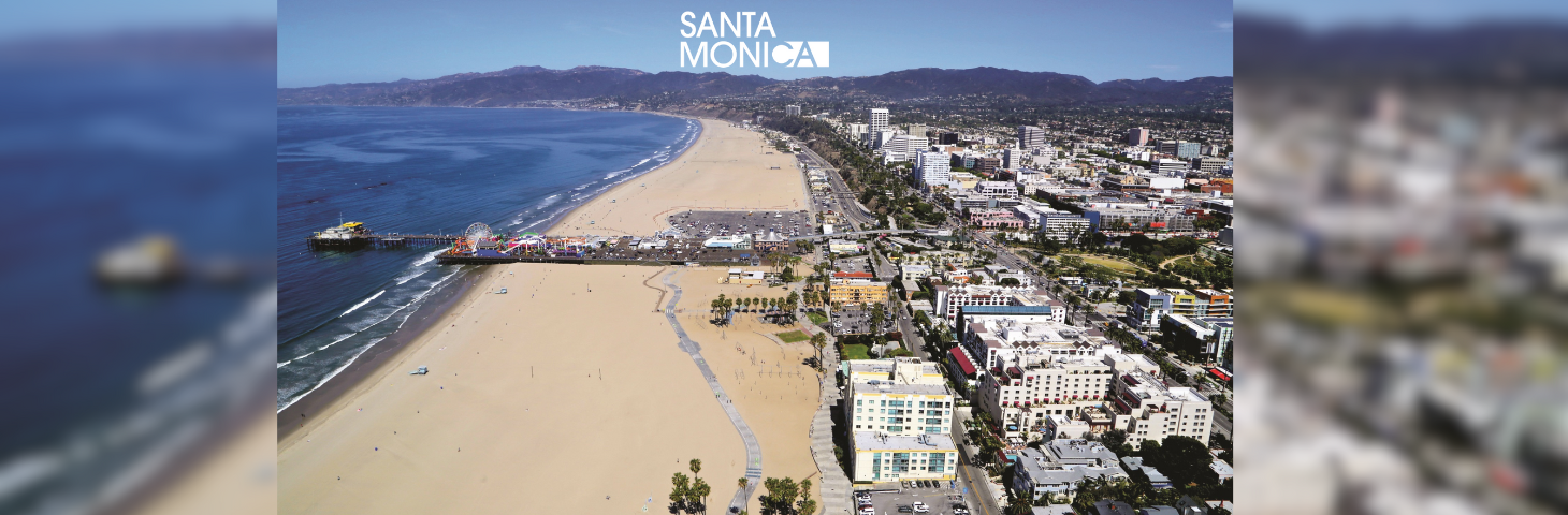 Image of a drone shot of Santa Monica Pier